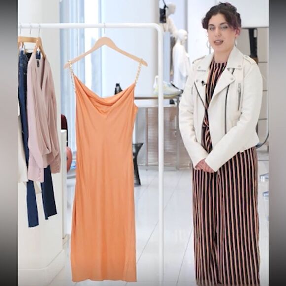 L'Agence chain-link cowl-neck silk dress in soft caramel Size 6 NWOT - Picture 2 of 12